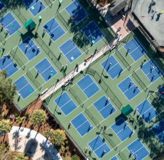 overhead view of tennis courrts
