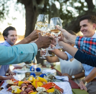 group of people cheersing