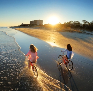 two people biking