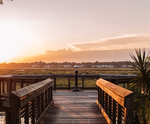 board walk with sunset