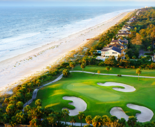 Aerial view of golf course greens