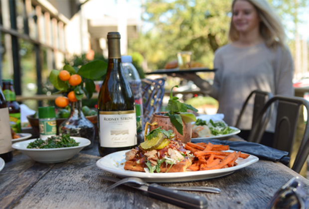 Restaurant patio table with food