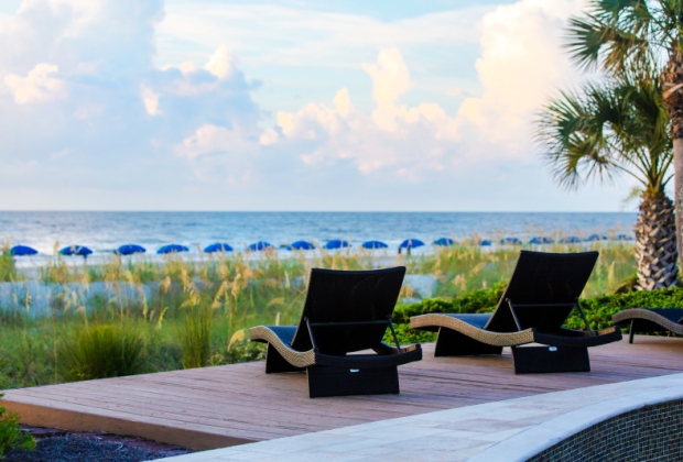 View of Armada patio with 2 lounge chairs