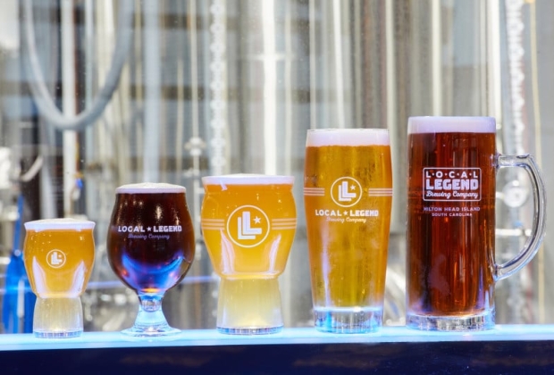 Local Legend beer flight ordered by size, shortest to tallest