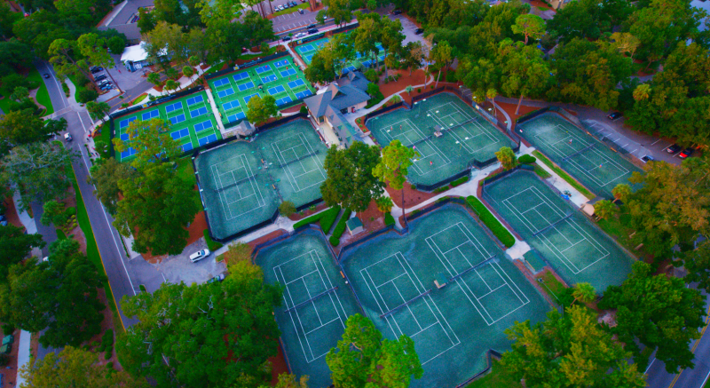 Aerial view of tennis courts