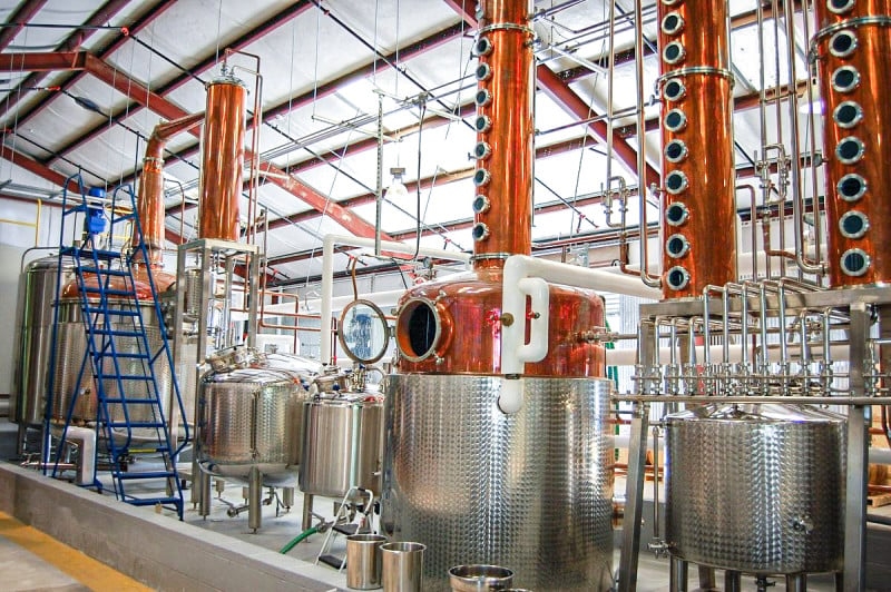 Interior shot of stills in distillery