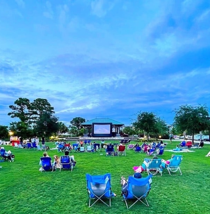 Outdoor movie screening on a large projection screen